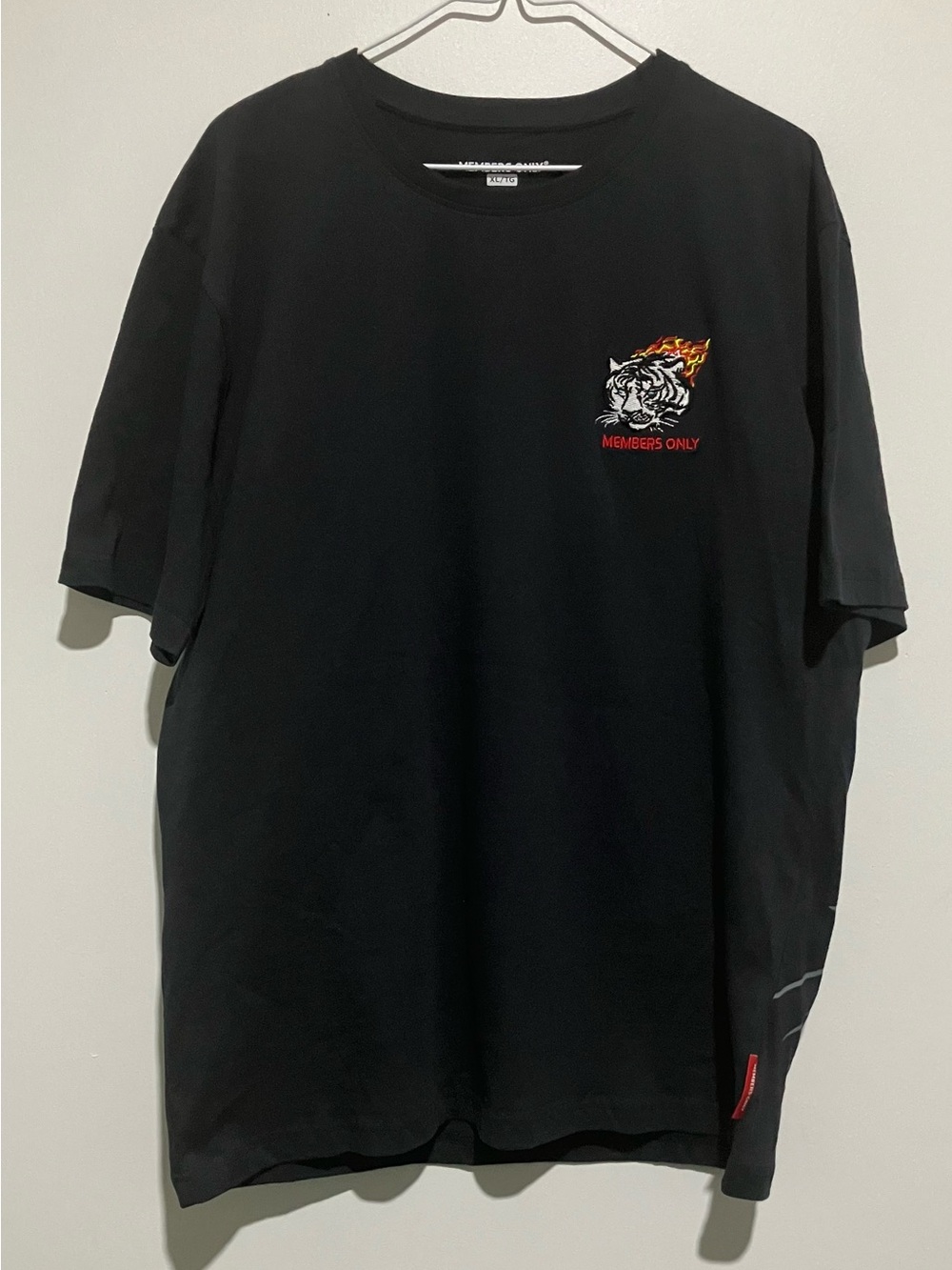 Members Only Black Tee with Flaming Tiger Patch